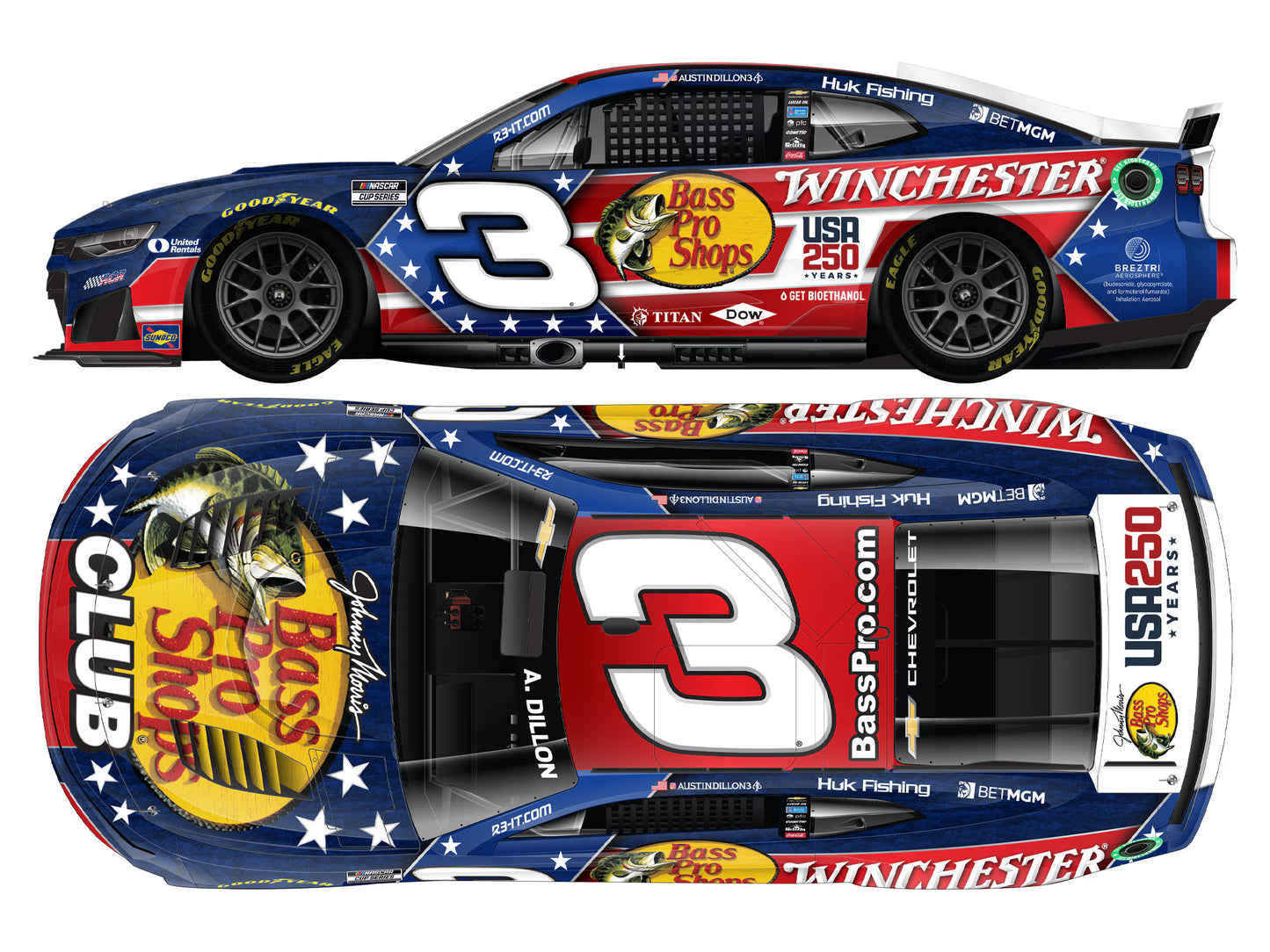 AUSTIN DILLON 2026 BASS PRO SHOP/WINCHESTER PATRIOTIC 1:24 ELITE DIECAST