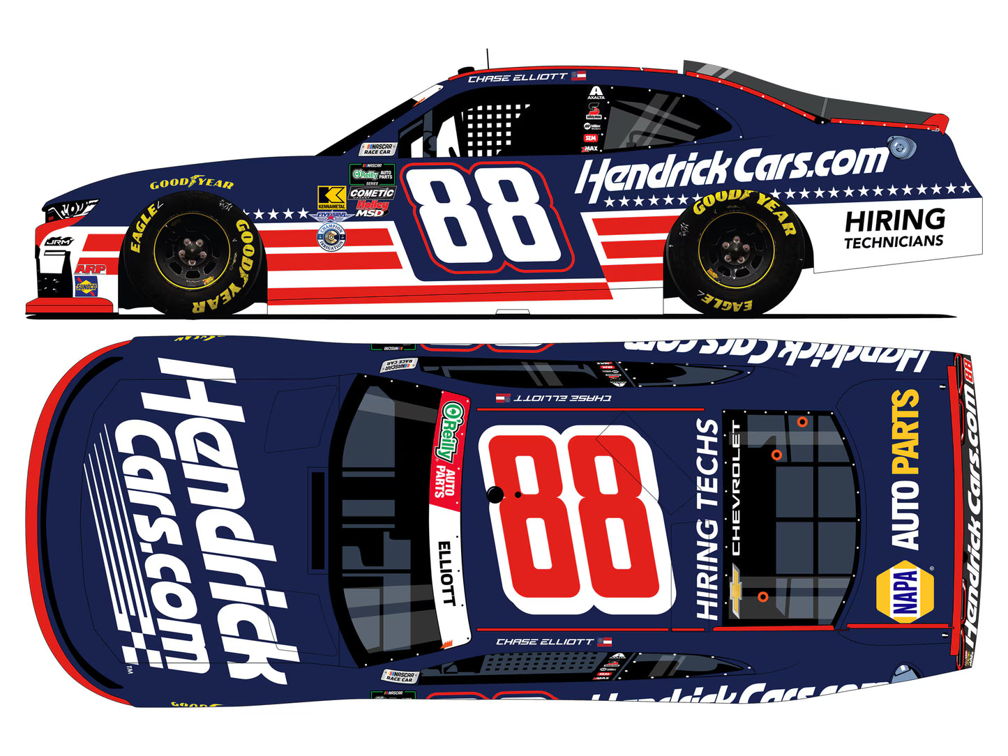 CHASE ELLIOTT 2026 HENDRICKCARS.COM PATRIOTIC 1:24 COLOR CHROME ARC DIECAST