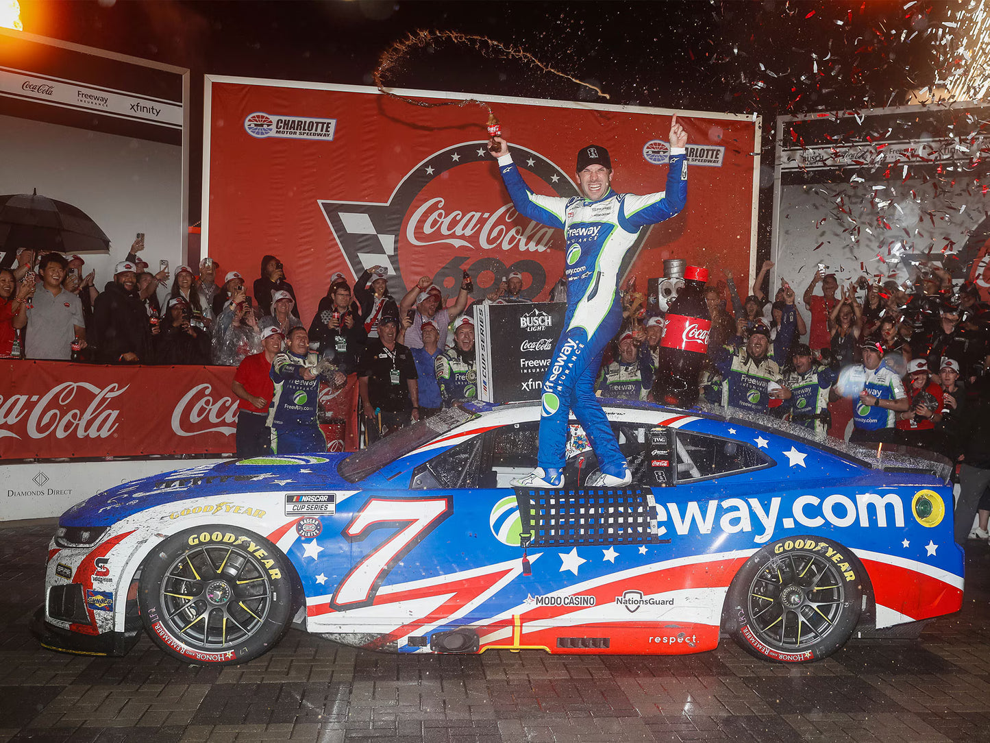 DANIEL SUAREZ 2026 FREEWAY INSURANCE PATRIOTIC COKE 600 RACED WIN 1:24 COLOR CHROME ARC DIECAST